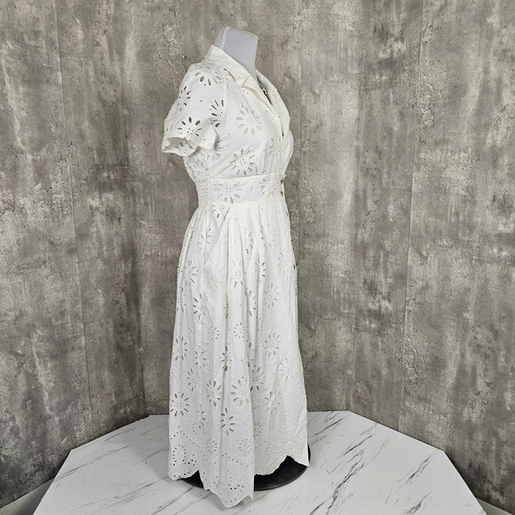 Maeve Anthropologie White Eyelet Button Front‎ Midi Dress Women's Size M NWT - Picture 6 of 16